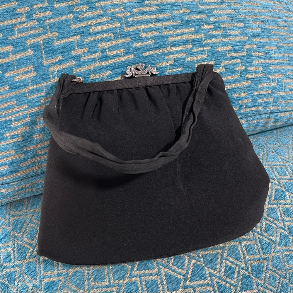 Vintage Paray Black Purse Clutch Silver Clasp Handbag Mini Bag Couture - Picture 7 of 10